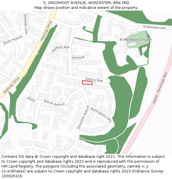 5, GROSMONT AVENUE, WORCESTER, WR4 0RD: Location map and indicative extent of plot