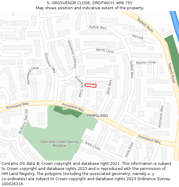 5, GROSVENOR CLOSE, DROITWICH, WR9 7SY: Location map and indicative extent of plot