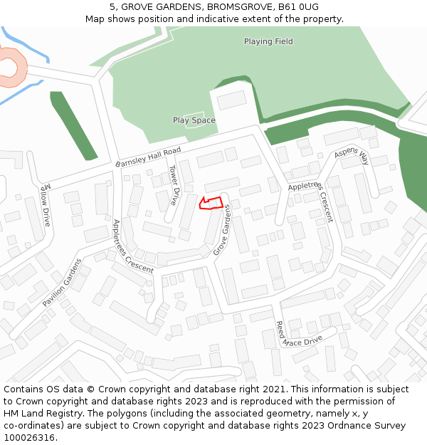 5, GROVE GARDENS, BROMSGROVE, B61 0UG: Location map and indicative extent of plot