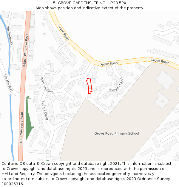 5, GROVE GARDENS, TRING, HP23 5PX: Location map and indicative extent of plot