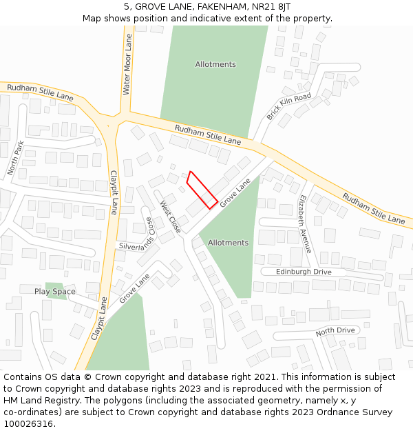 5, GROVE LANE, FAKENHAM, NR21 8JT: Location map and indicative extent of plot