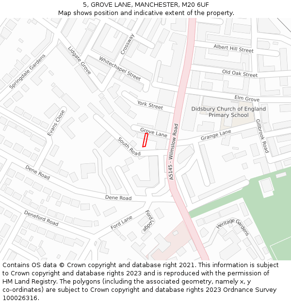 5, GROVE LANE, MANCHESTER, M20 6UF: Location map and indicative extent of plot