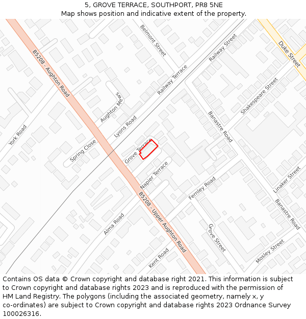 5, GROVE TERRACE, SOUTHPORT, PR8 5NE: Location map and indicative extent of plot