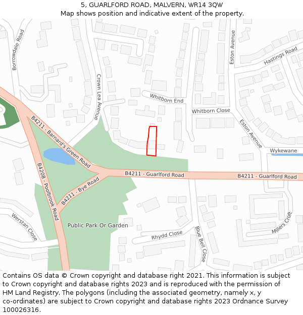 5, GUARLFORD ROAD, MALVERN, WR14 3QW: Location map and indicative extent of plot