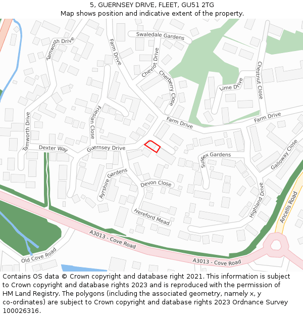 5, GUERNSEY DRIVE, FLEET, GU51 2TG: Location map and indicative extent of plot