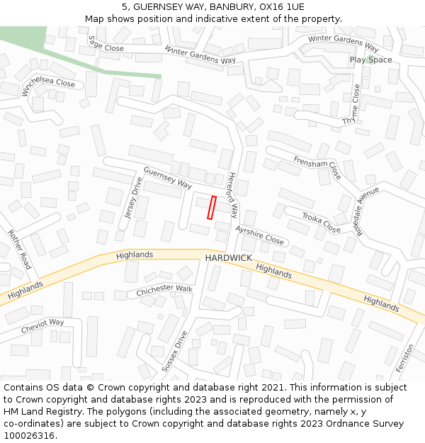 5, GUERNSEY WAY, BANBURY, OX16 1UE: Location map and indicative extent of plot