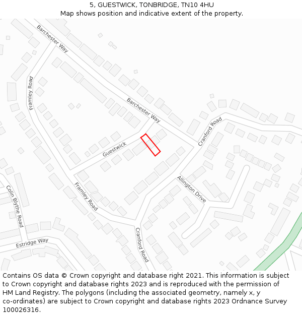 5, GUESTWICK, TONBRIDGE, TN10 4HU: Location map and indicative extent of plot