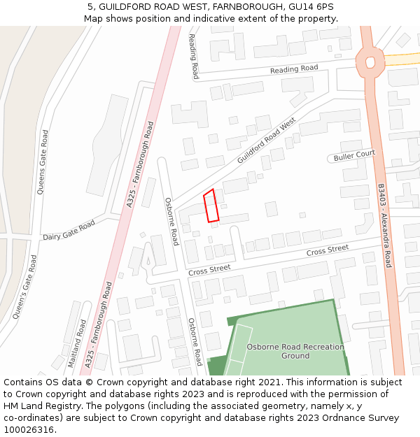 5, GUILDFORD ROAD WEST, FARNBOROUGH, GU14 6PS: Location map and indicative extent of plot