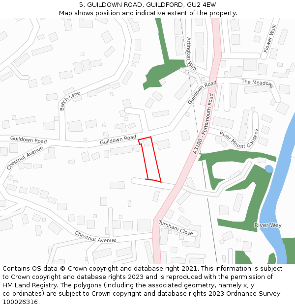 5, GUILDOWN ROAD, GUILDFORD, GU2 4EW: Location map and indicative extent of plot