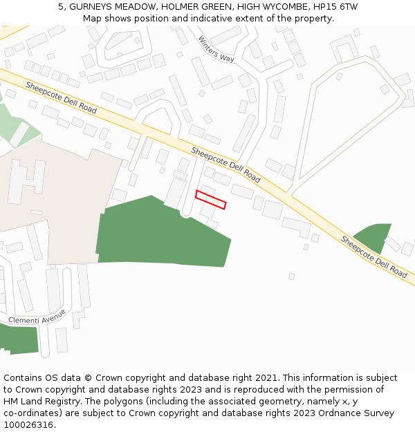 5, GURNEYS MEADOW, HOLMER GREEN, HIGH WYCOMBE, HP15 6TW: Location map and indicative extent of plot