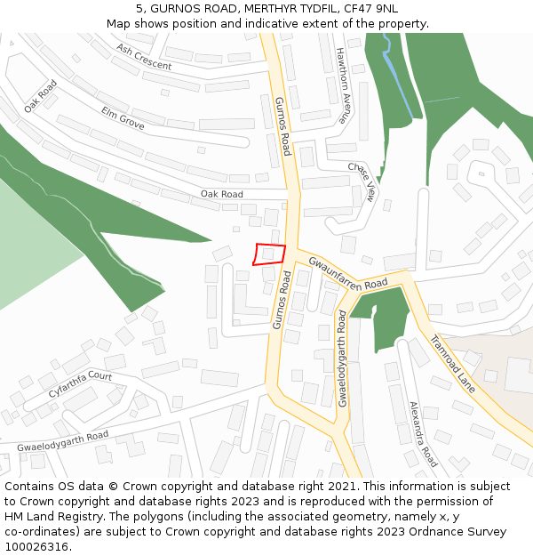 5, GURNOS ROAD, MERTHYR TYDFIL, CF47 9NL: Location map and indicative extent of plot