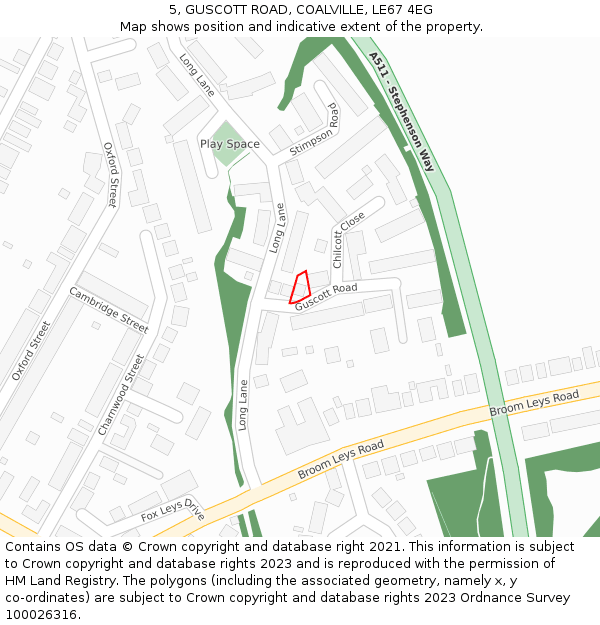 5, GUSCOTT ROAD, COALVILLE, LE67 4EG: Location map and indicative extent of plot