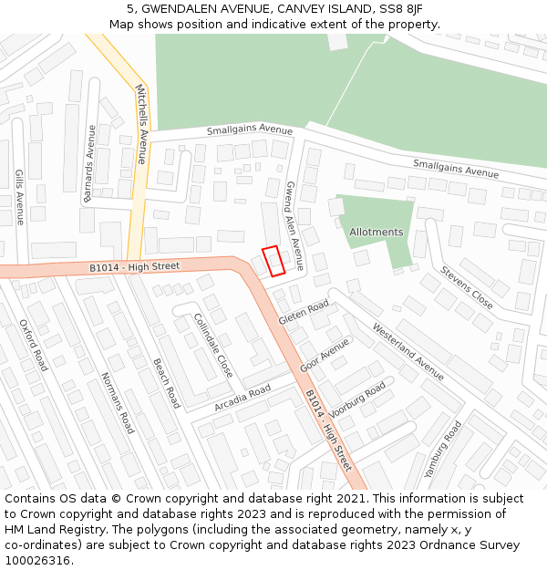 5, GWENDALEN AVENUE, CANVEY ISLAND, SS8 8JF: Location map and indicative extent of plot