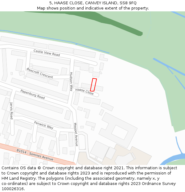 5, HAASE CLOSE, CANVEY ISLAND, SS8 9FQ: Location map and indicative extent of plot
