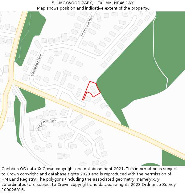 5, HACKWOOD PARK, HEXHAM, NE46 1AX: Location map and indicative extent of plot