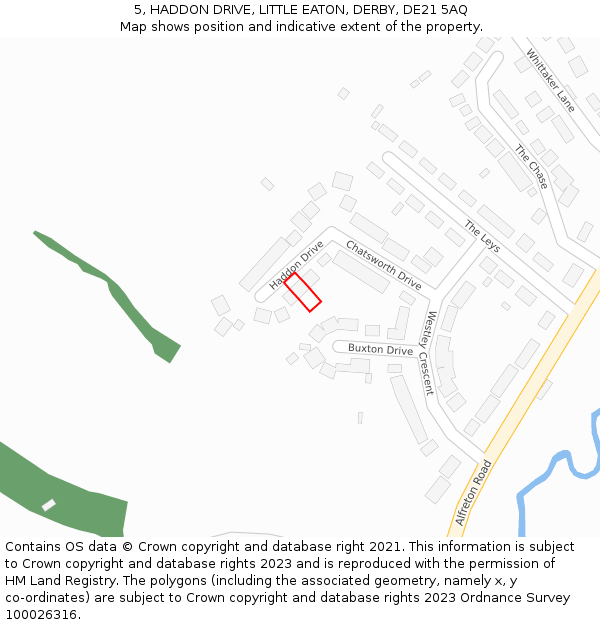 5, HADDON DRIVE, LITTLE EATON, DERBY, DE21 5AQ: Location map and indicative extent of plot