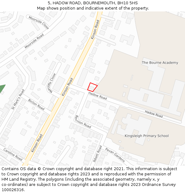 5, HADOW ROAD, BOURNEMOUTH, BH10 5HS: Location map and indicative extent of plot