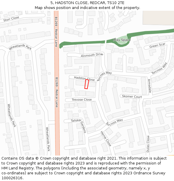 5, HADSTON CLOSE, REDCAR, TS10 2TE: Location map and indicative extent of plot