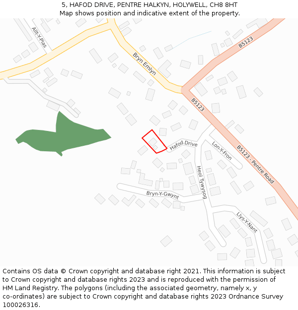 5, HAFOD DRIVE, PENTRE HALKYN, HOLYWELL, CH8 8HT: Location map and indicative extent of plot