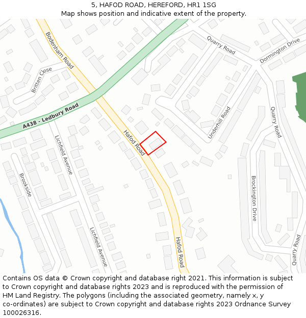 5, HAFOD ROAD, HEREFORD, HR1 1SG: Location map and indicative extent of plot