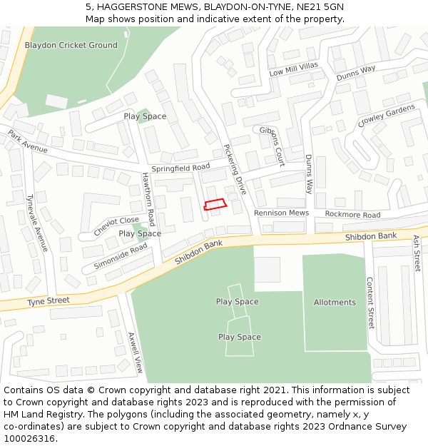 5, HAGGERSTONE MEWS, BLAYDON-ON-TYNE, NE21 5GN: Location map and indicative extent of plot