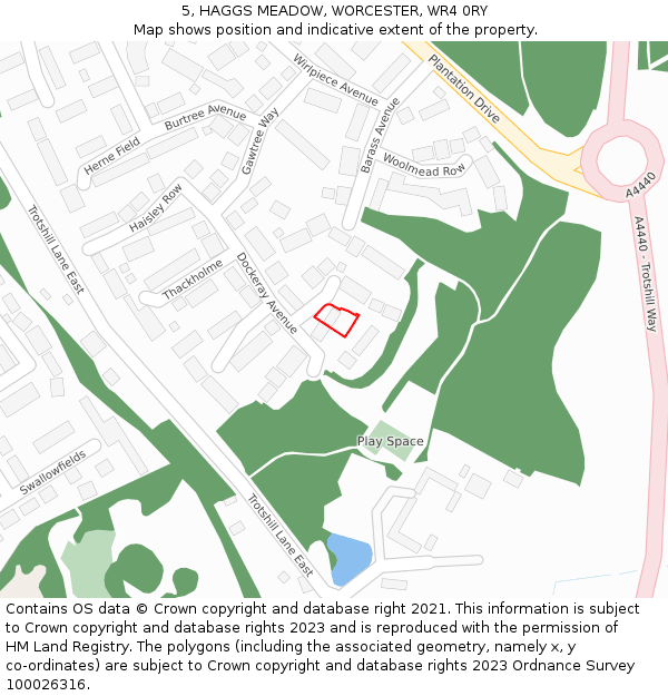 5, HAGGS MEADOW, WORCESTER, WR4 0RY: Location map and indicative extent of plot