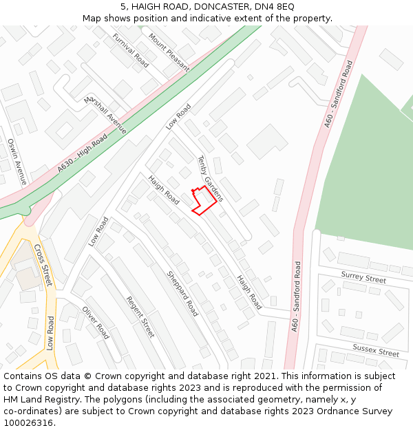 5, HAIGH ROAD, DONCASTER, DN4 8EQ: Location map and indicative extent of plot