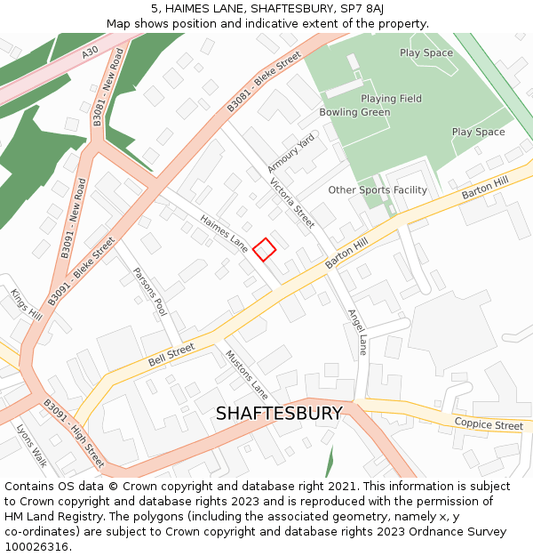5, HAIMES LANE, SHAFTESBURY, SP7 8AJ: Location map and indicative extent of plot