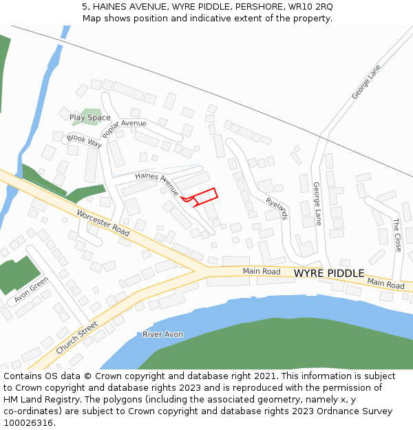 5, HAINES AVENUE, WYRE PIDDLE, PERSHORE, WR10 2RQ: Location map and indicative extent of plot