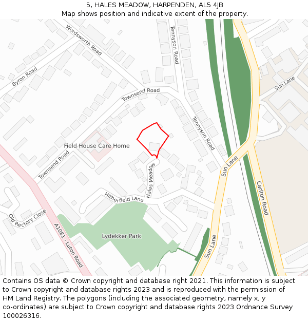 5, HALES MEADOW, HARPENDEN, AL5 4JB: Location map and indicative extent of plot