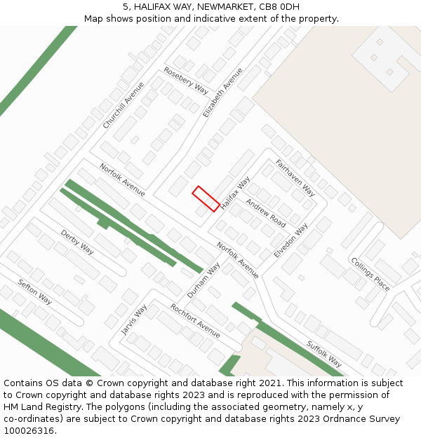 5, HALIFAX WAY, NEWMARKET, CB8 0DH: Location map and indicative extent of plot