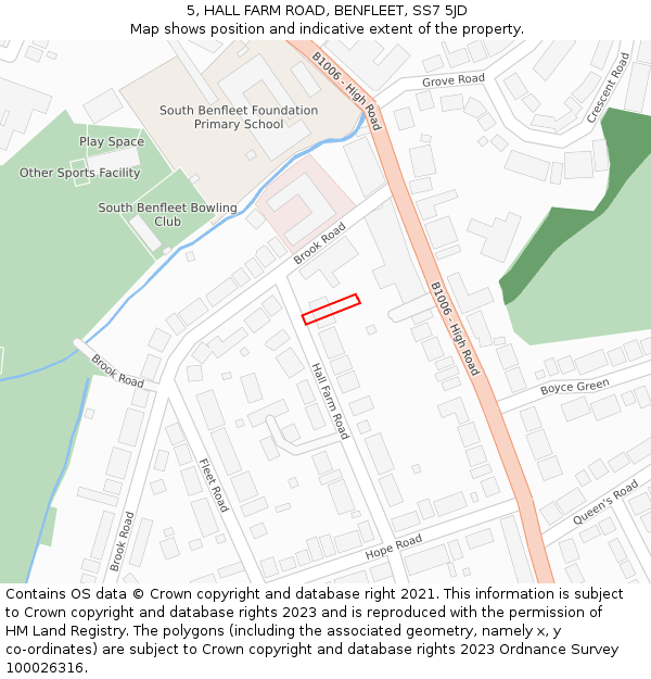 5, HALL FARM ROAD, BENFLEET, SS7 5JD: Location map and indicative extent of plot