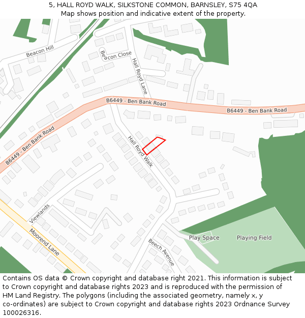 5, HALL ROYD WALK, SILKSTONE COMMON, BARNSLEY, S75 4QA: Location map and indicative extent of plot