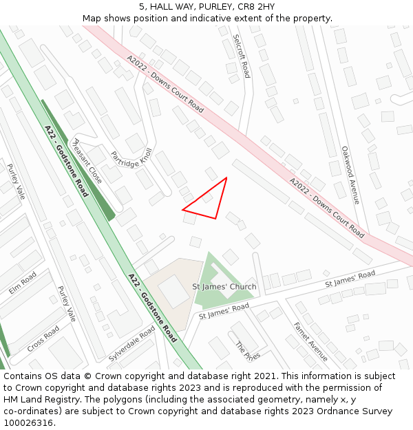 5, HALL WAY, PURLEY, CR8 2HY: Location map and indicative extent of plot