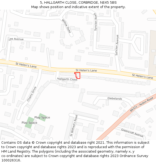 5, HALLGARTH CLOSE, CORBRIDGE, NE45 5BS: Location map and indicative extent of plot