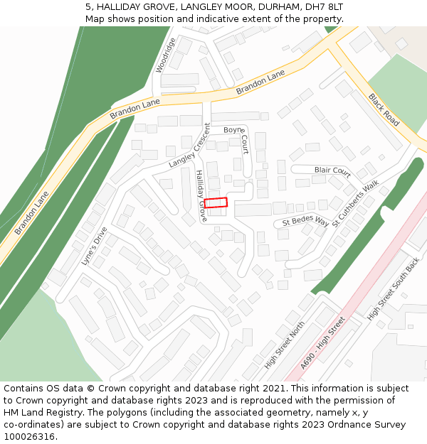 5, HALLIDAY GROVE, LANGLEY MOOR, DURHAM, DH7 8LT: Location map and indicative extent of plot