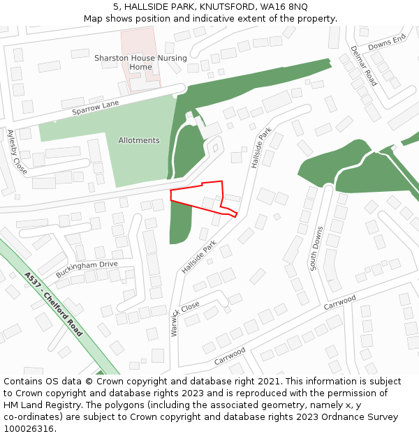 5, HALLSIDE PARK, KNUTSFORD, WA16 8NQ: Location map and indicative extent of plot