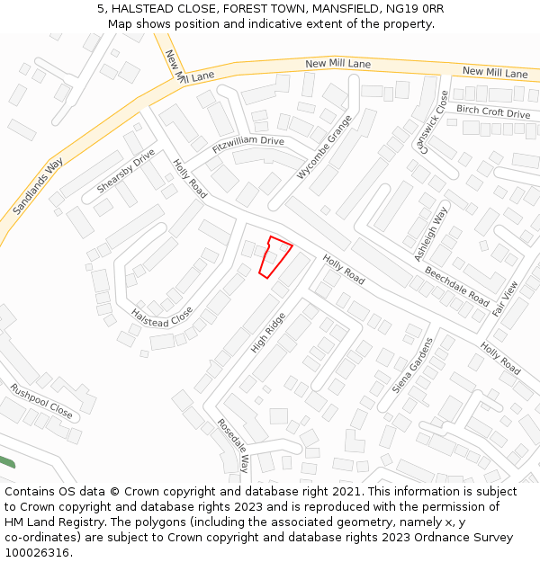 5, HALSTEAD CLOSE, FOREST TOWN, MANSFIELD, NG19 0RR: Location map and indicative extent of plot