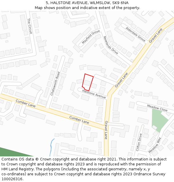 5, HALSTONE AVENUE, WILMSLOW, SK9 6NA: Location map and indicative extent of plot