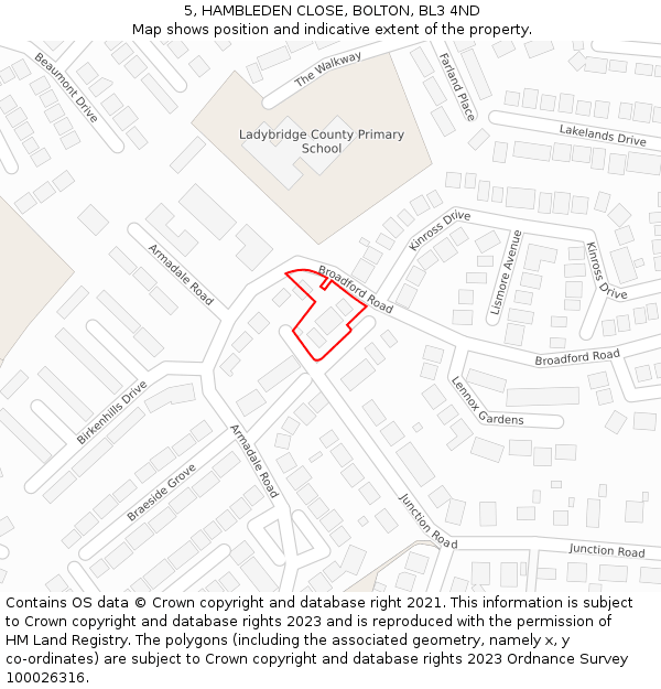 5, HAMBLEDEN CLOSE, BOLTON, BL3 4ND: Location map and indicative extent of plot
