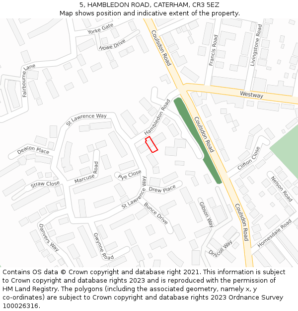 5, HAMBLEDON ROAD, CATERHAM, CR3 5EZ: Location map and indicative extent of plot