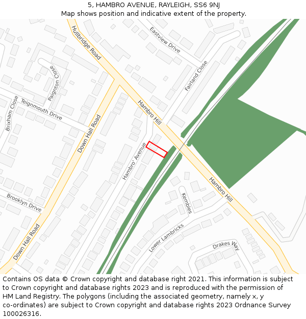 5, HAMBRO AVENUE, RAYLEIGH, SS6 9NJ: Location map and indicative extent of plot