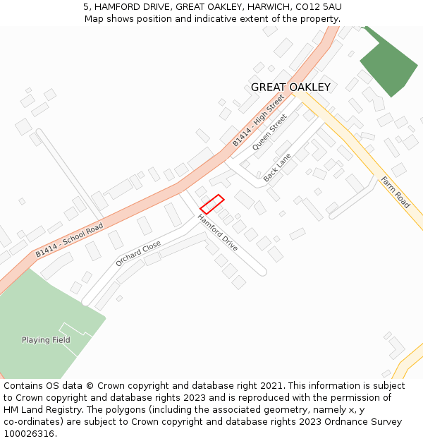 5, HAMFORD DRIVE, GREAT OAKLEY, HARWICH, CO12 5AU: Location map and indicative extent of plot