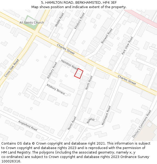 5, HAMILTON ROAD, BERKHAMSTED, HP4 3EF: Location map and indicative extent of plot