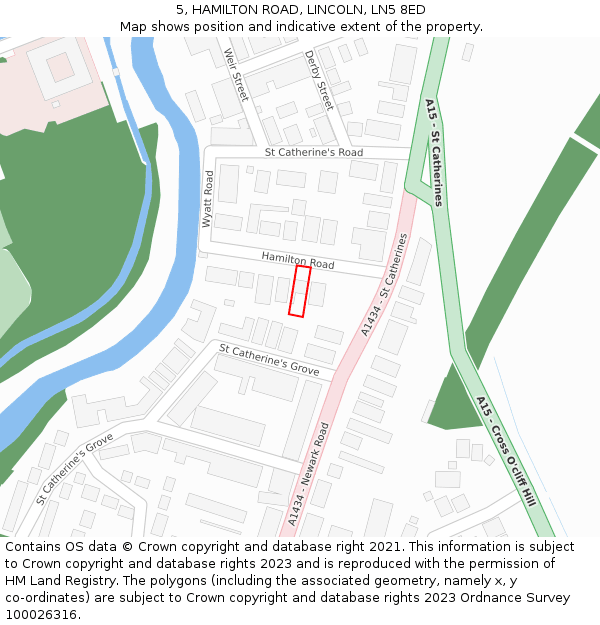 5, HAMILTON ROAD, LINCOLN, LN5 8ED: Location map and indicative extent of plot