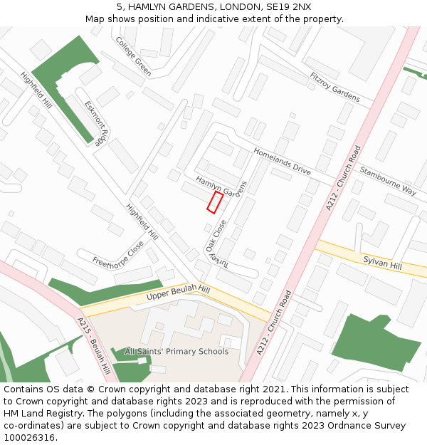 5, HAMLYN GARDENS, LONDON, SE19 2NX: Location map and indicative extent of plot