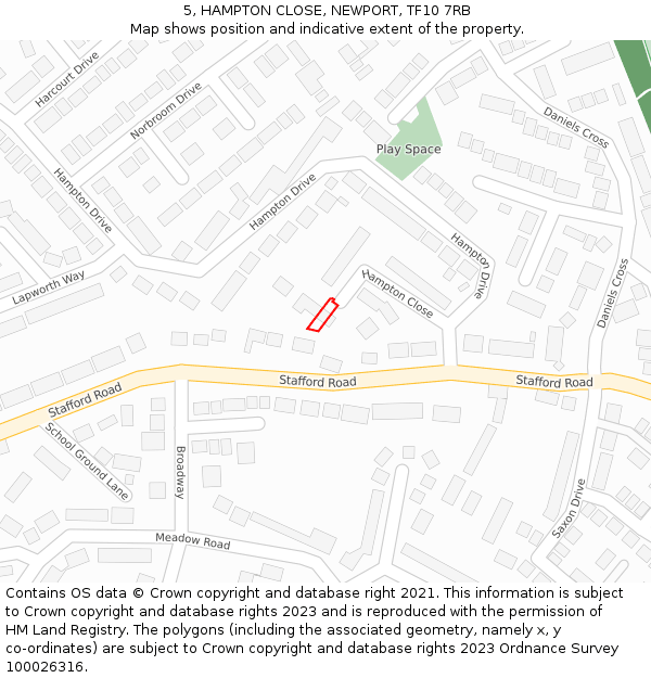 5, HAMPTON CLOSE, NEWPORT, TF10 7RB: Location map and indicative extent of plot
