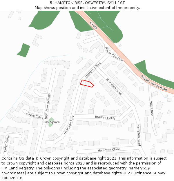 5, HAMPTON RISE, OSWESTRY, SY11 1ST: Location map and indicative extent of plot