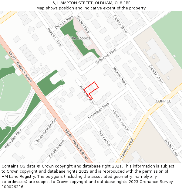 5, HAMPTON STREET, OLDHAM, OL8 1RF: Location map and indicative extent of plot