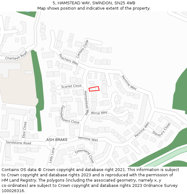 5, HAMSTEAD WAY, SWINDON, SN25 4WB: Location map and indicative extent of plot